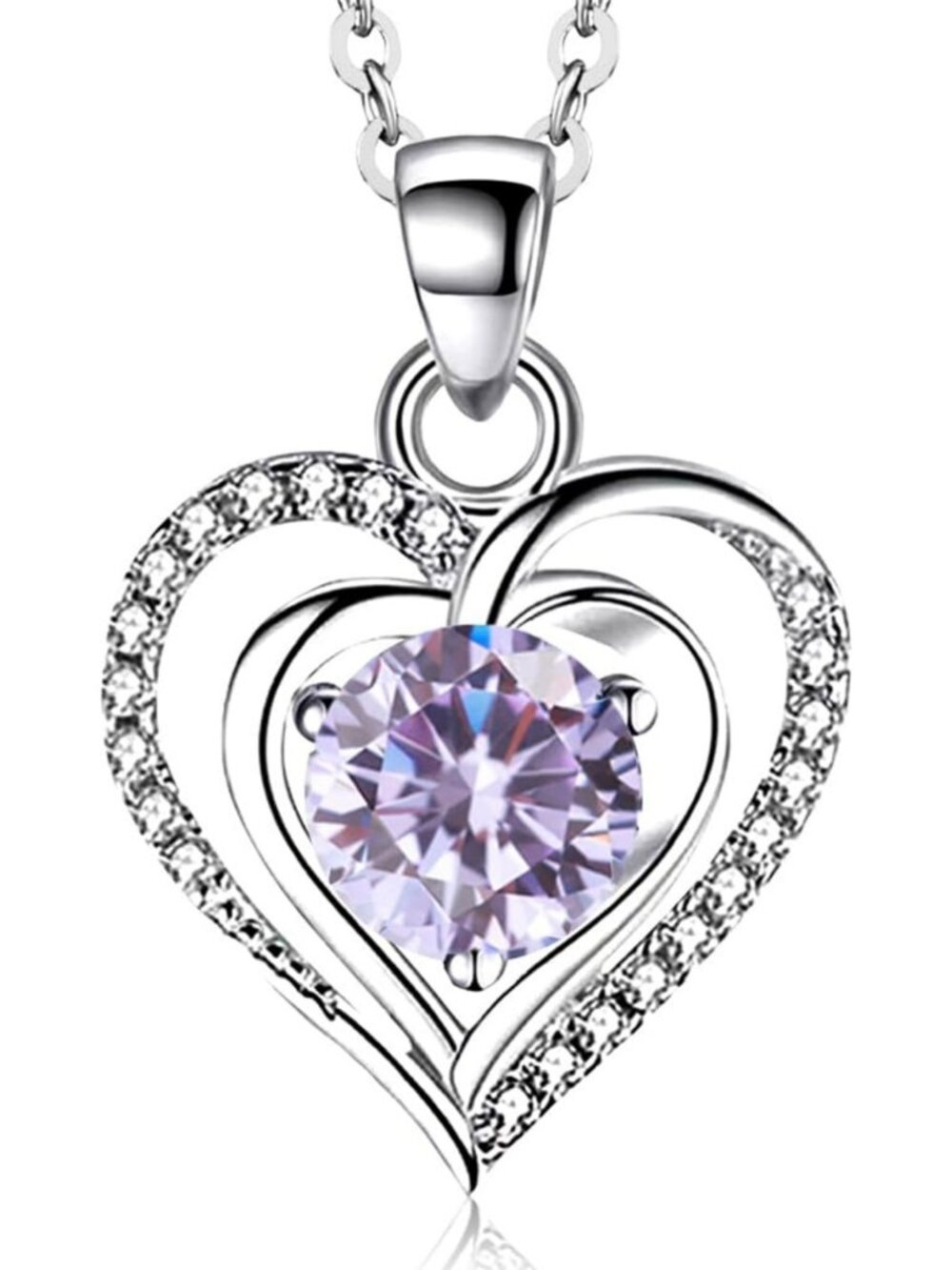Heart Birthstone Pendant Necklace 925 Sterling Silver Jewelry Gift for Her